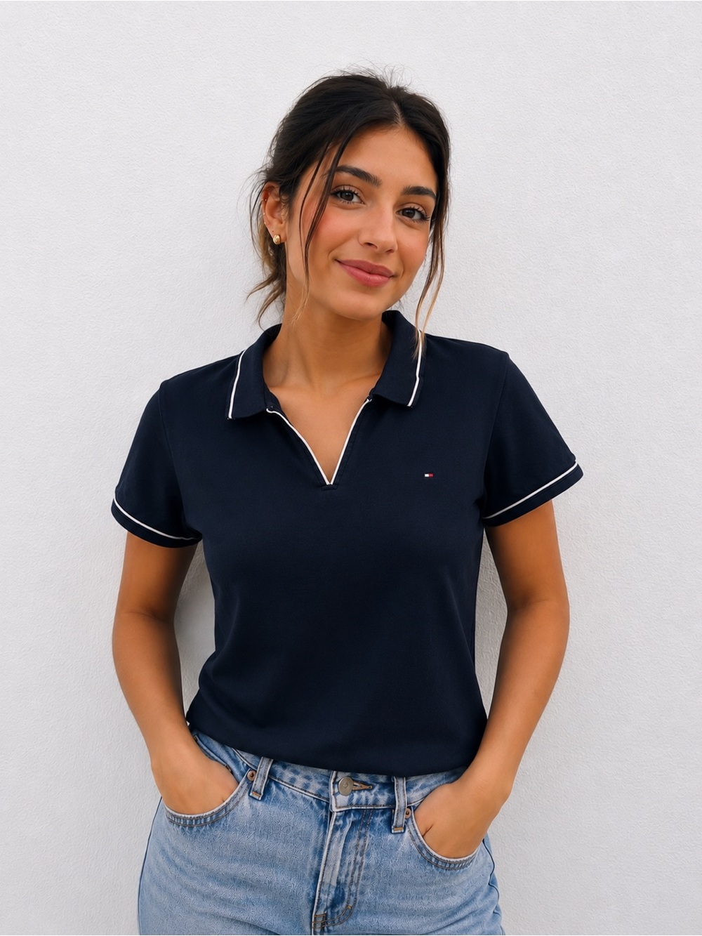 Tommy Hilfiger Navy Short Sleeve Polo with White Trim